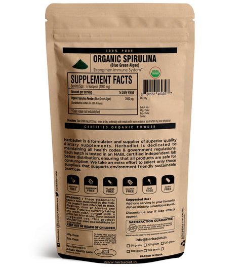 Organic Spirulina Nutrient Dense Superfood Powder Supplement