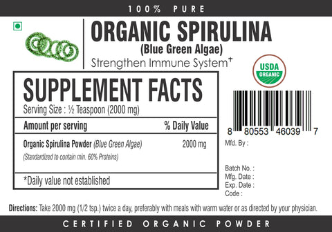Organic Spirulina Nutrient Dense Superfood Powder Supplement