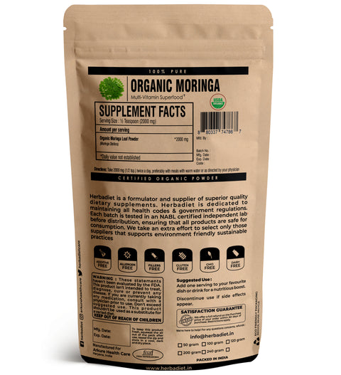 Organic Moringa Leaf Powder Superfood for Moringa Tea, Moringa Drink & Smoothie