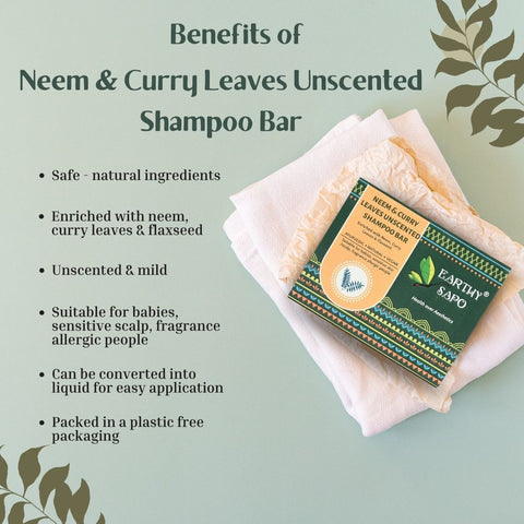 Neem & Curry Leaves Unscented Shampoo Bar, 75g