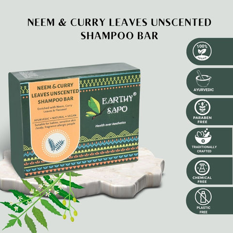 Neem & Curry Leaves Unscented Shampoo Bar, 75g