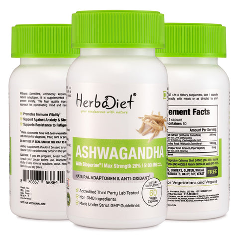Ashwagandha Root Extract Capsules for Energy & Focus Support
