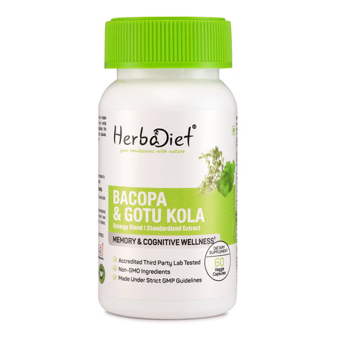 Bacopa with Gotu Kola Extract Capsules for Memory, Focus, Mood & Alertness