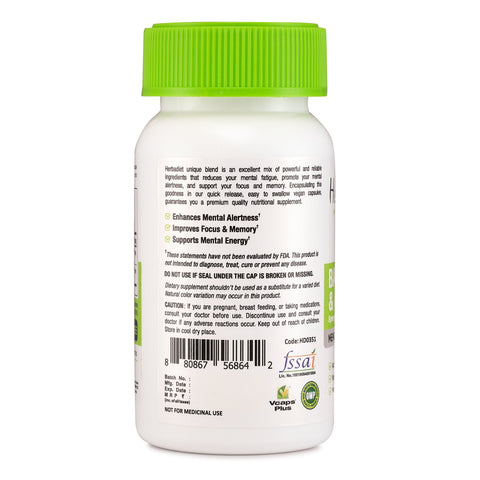 Bacopa with Gotu Kola Extract Capsules for Memory, Focus, Mood & Alertness