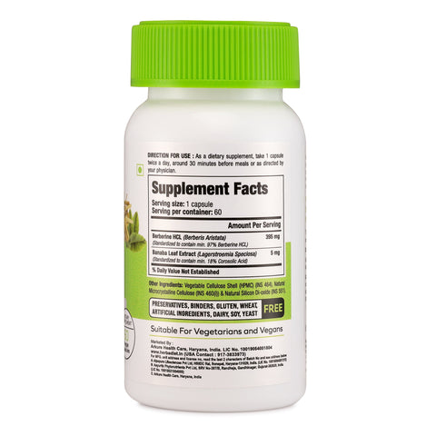 Berberine HCL with Banaba Leaf Extract (500mg) for Glucose Metabolism & Immune System Support