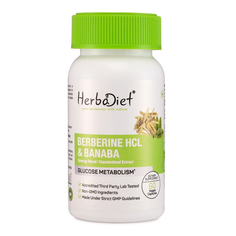 Berberine HCL with Banaba Leaf Extract (500mg) for Glucose Metabolism & Immune System Support
