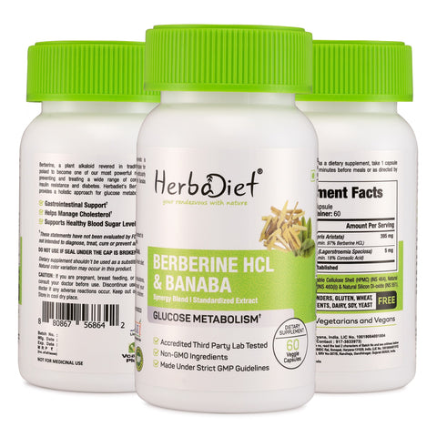 Berberine HCL with Banaba Leaf Extract (500mg) for Glucose Metabolism & Immune System Support