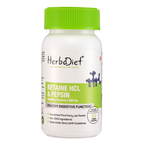 Betaine HCL + Pepsin (500mg) Digestive Enzyme Supplement for Gut Health Support & Nutrient Absorption