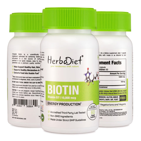 Biotin (10,000mcg) Energy & Metabolism Vitamin Supplement for Healthy Hair, Skin & Nails