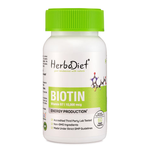 Biotin (10,000mcg) Energy & Metabolism Vitamin Supplement for Healthy Hair, Skin & Nails