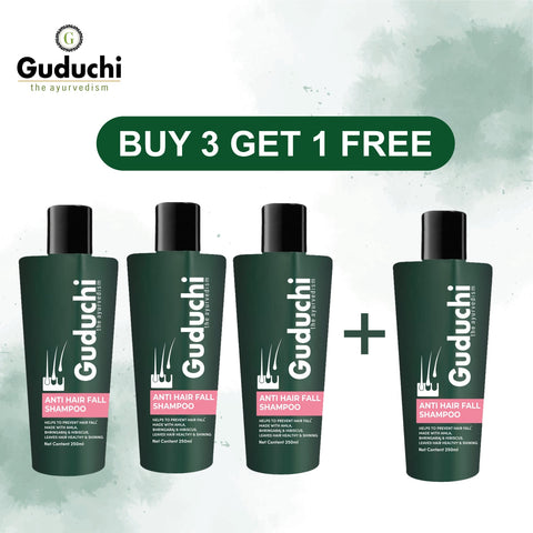 Buy 3 get 1 Guduchi Ayurveda Anti Hair Fall shampoo.