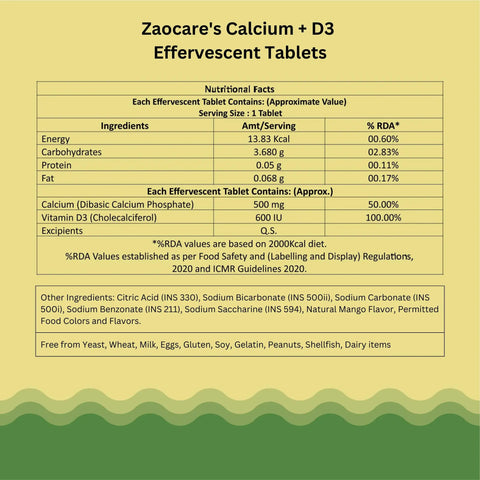 Calcium & Vitamin D3 Effervescent Tablets for Immunity & Bone Health