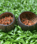 COCONUT SHELL BOWLS (2) WITH DRIED FLOWER PETALS