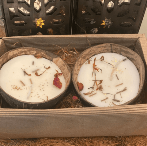 COCONUT SHELL CANDLES - SET OF 2