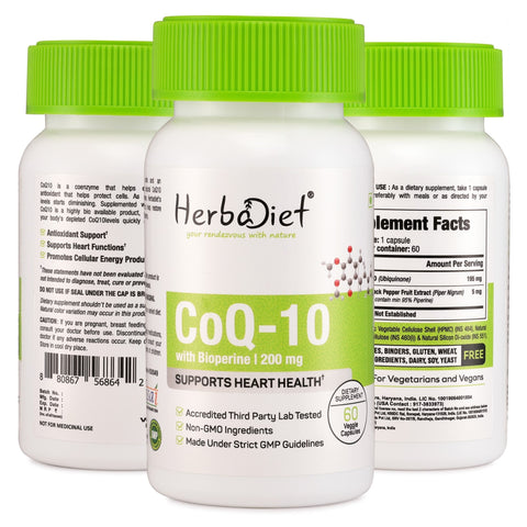 CoQ10 Coenzyme Q-10 Coenzyme (200mg) with BIOPERINE for Heart Health & Cellular Energy