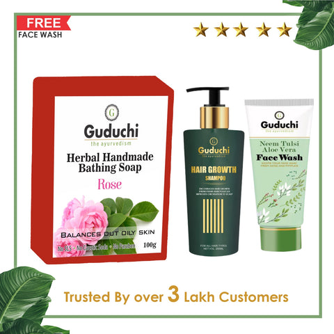 Glow from Head to Toe: Rose Soap, Hair Growth Shampoo & Neem Tulsi Face Wash Combo