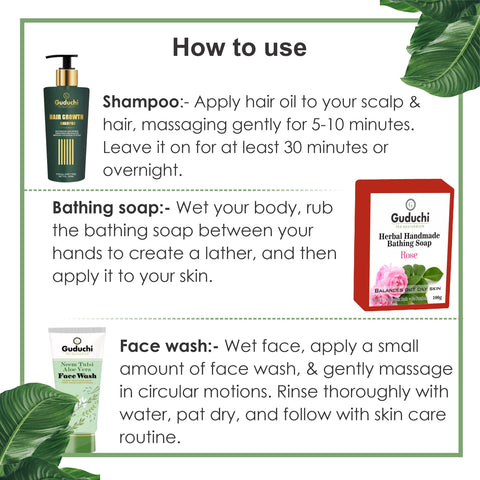 Glow from Head to Toe: Rose Soap, Hair Growth Shampoo & Neem Tulsi Face Wash Combo