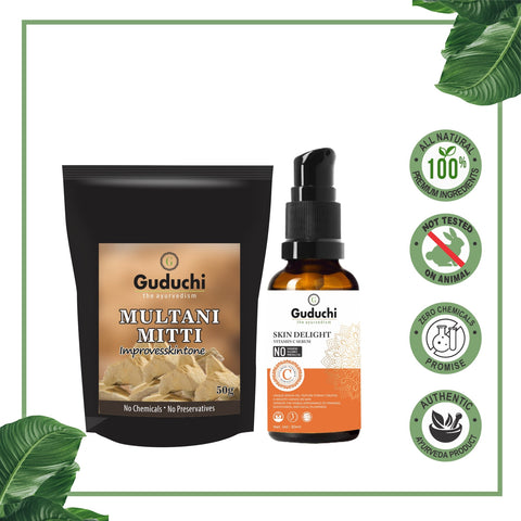 Glowing Skin Duo Guduchi Ayurveda Vitamin C Serum & Multani Mitti Combo Pack