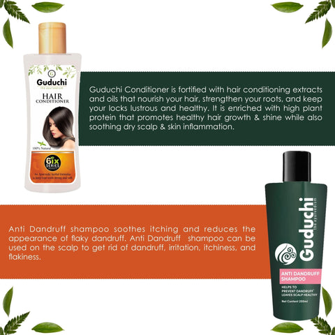 Guduchi Ayurveda Anti-Dandruff Shampoo & Conditioner Combo For Dandruff Control, Dry & Frizz Free Hair.