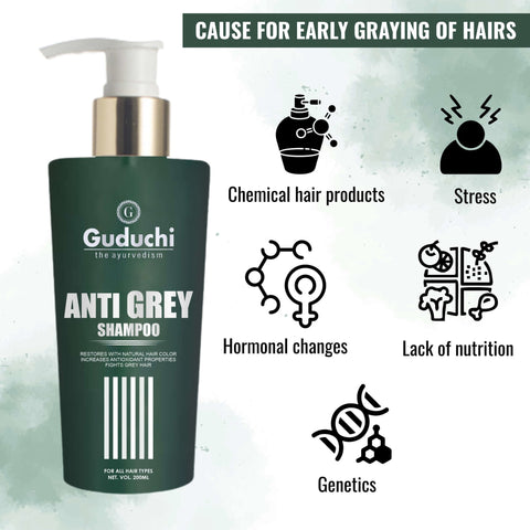 Guduchi Ayurveda Anti Grey shampoo.