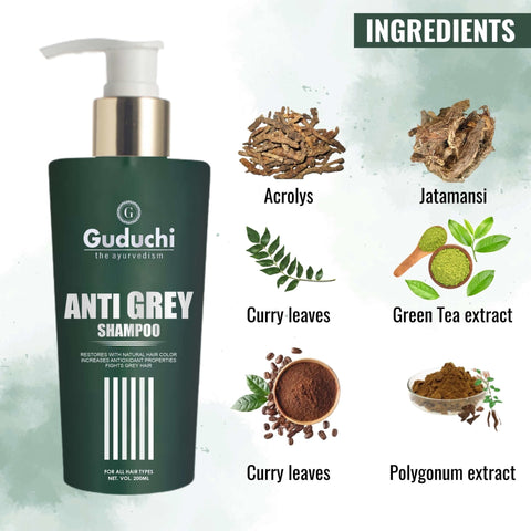 Guduchi Ayurveda Anti Grey shampoo.