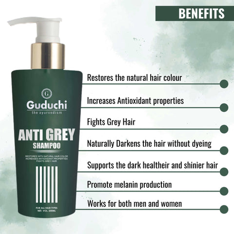 Guduchi Ayurveda Anti Grey shampoo.