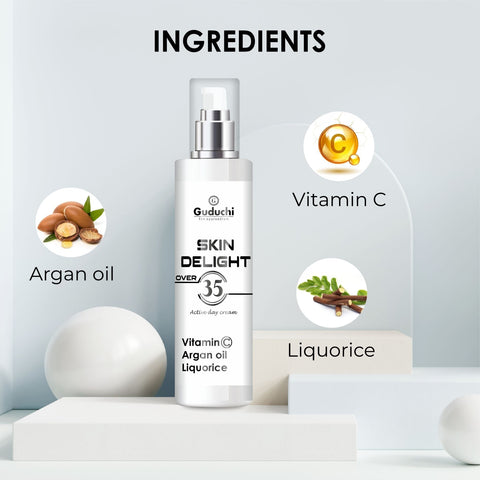 Guduchi Ayurveda Over 35 Premium skin care cream with Vitamin C, Argan Oil and Liquorice.