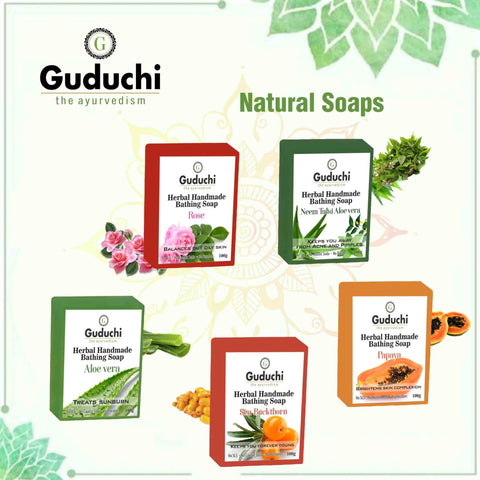 Herbal Handmade Neem,Tulsi & Aloevera Bathing Soap, Highly Recommended for Oily skin - 5*100gm