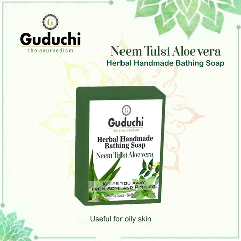 Herbal Handmade Neem,Tulsi & Aloevera Bathing Soap, Highly Recommended for Oily skin - 5*100gm
