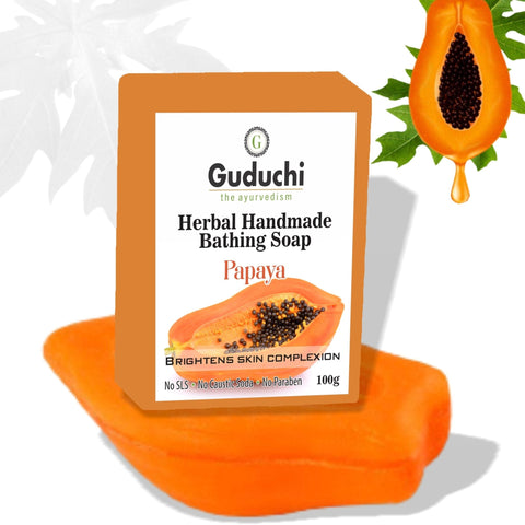 Herbal Handmade Papaya Bathing Soap for Bright, Glowing Skin, Helpful in pigmentation - 5*100gm