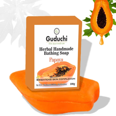 Herbal Handmade Papaya Bathing Soap for Bright, Glowing Skin, Helpful in pigmentation-5*100gm