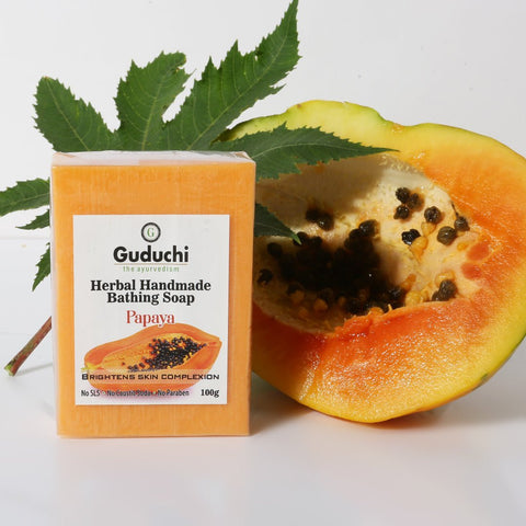 Herbal Handmade Papaya Bathing Soap for Bright, Glowing Skin, Helpful in pigmentation - 5*100gm