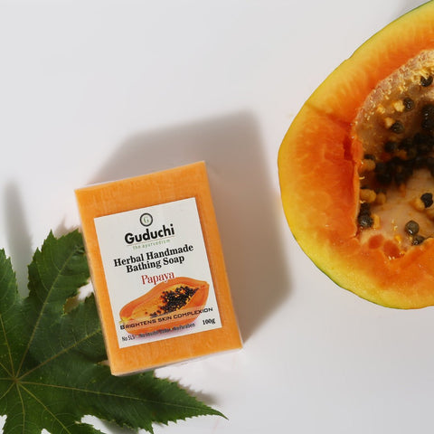 Herbal Handmade Papaya Bathing Soap for Bright, Glowing Skin, Helpful in pigmentation - 5*100gm