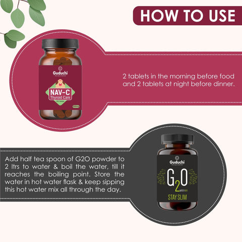 One month Hypothyroid regime to overcome the symptoms of hypothyroid, contains NAV - C natural tablets and G2O water mix (Nav - c 120 tablets - 1, G20 water mix 250gm - 1).