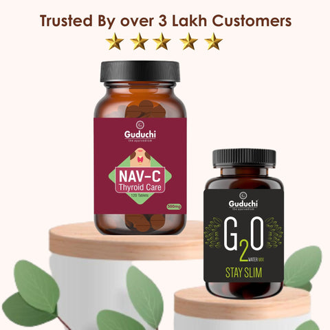 One month Hypothyroid regime to overcome the symptoms of hypothyroid, contains NAV - C natural tablets and G2O water mix (Nav - c 120 tablets - 1, G20 water mix 250gm - 1).