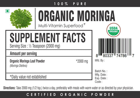 Organic Moringa Leaf Powder Superfood for Moringa Tea, Moringa Drink & Smoothie