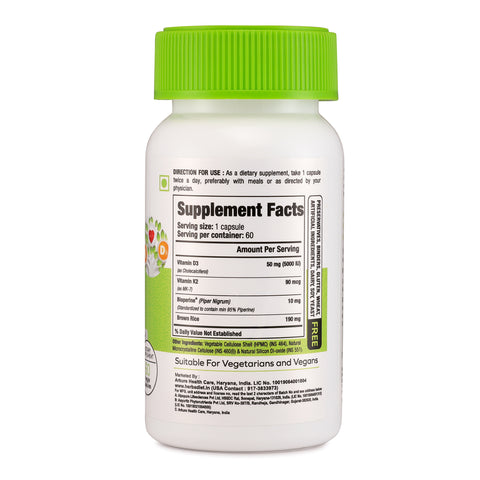 Vitamin K2 (MK7) Capsules with D3 & Enhanced Bioperine
